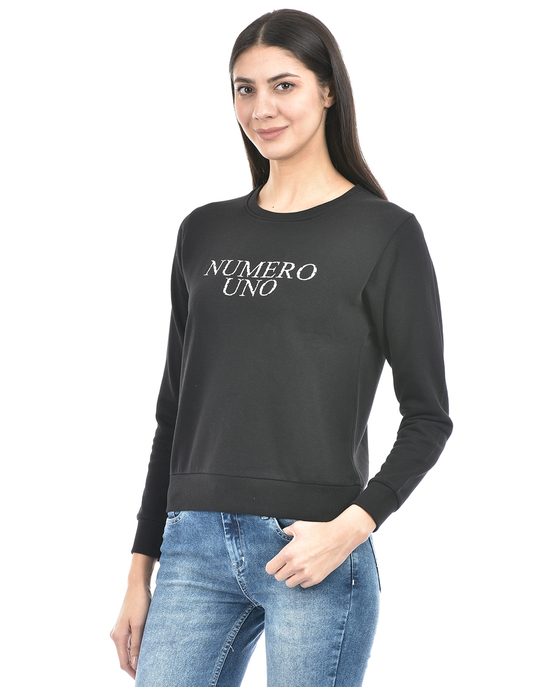 Numero Uno Women Typography Black Sweat Shirt